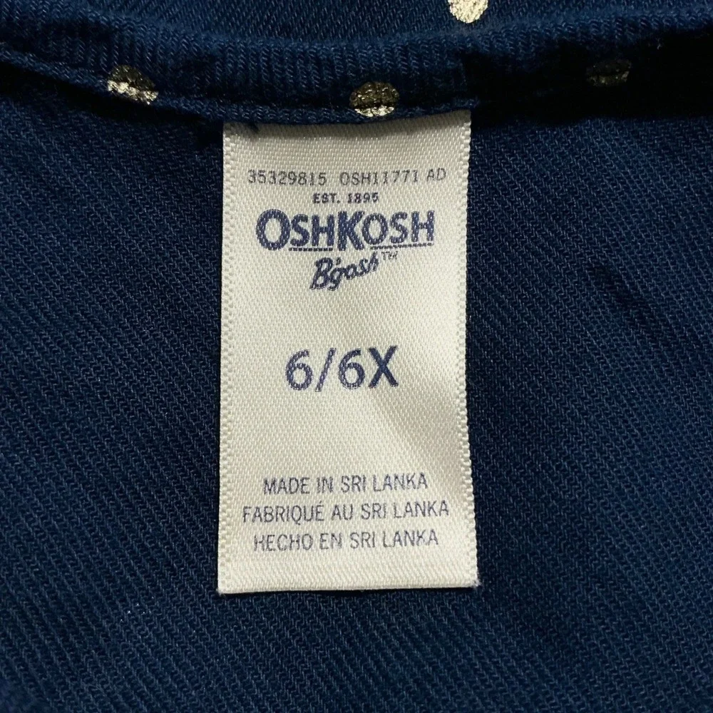 OshKosh B'gosh Girls 6/6X Navy Gold Polka Dot Ruffle Button Front Shirt